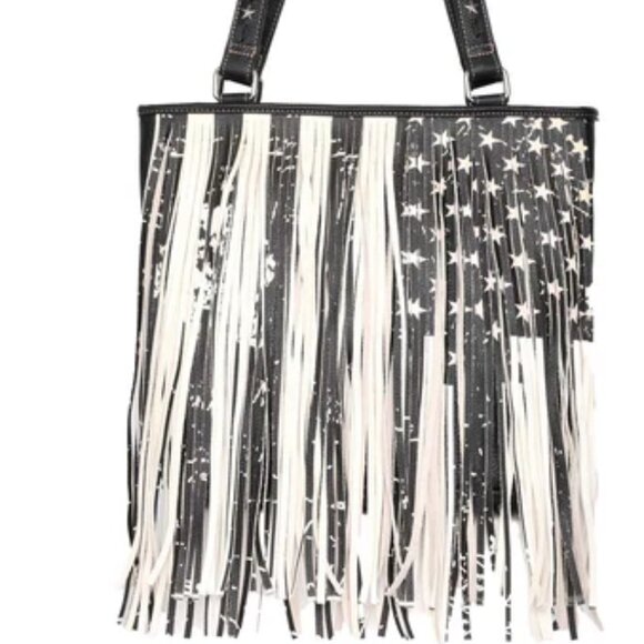 Montana West Leather Fringe American Flag Conceal Carry Purse Pocketbook Bag NWT - Picture 1 of 12